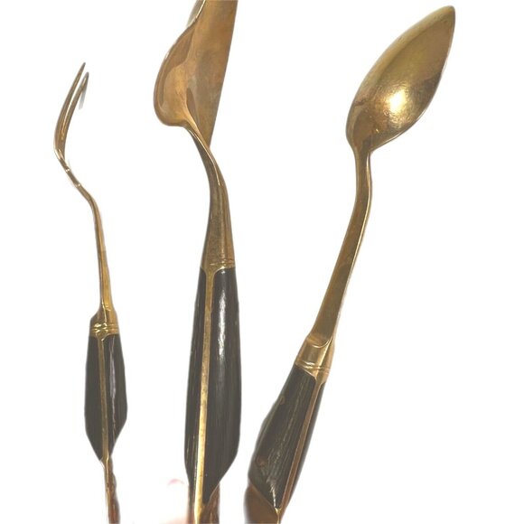 VTG LOT of 3 THAILAND SIAM Brass Wood Handle Small Serving pieces oyster spoon - Picture 6 of 7